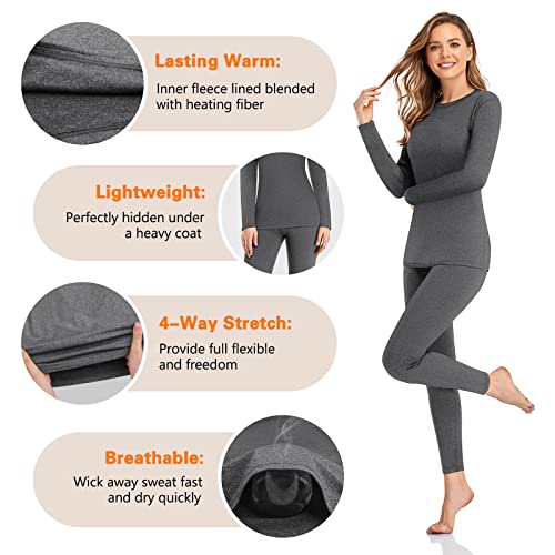 SIMIYA 2 Pack Thermal Underwear for Women Long Johns Winter Warm Fleece Lined Base Layer Set Cold Weather Top and Bottom
