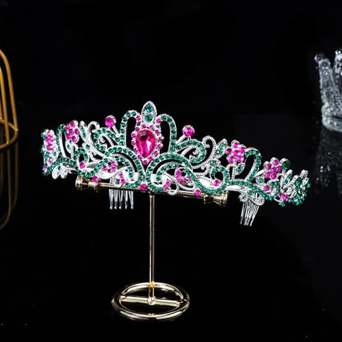 KICOSY Pink and Green Tiara Crown for Women Girls - Sparkling Rhinestone Crown Headband for Birthday Party, Halloween, Pro...