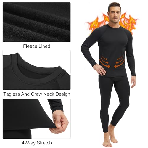 HovSiyla Men's Thermal Underwear Long Johns Fleece Lined Compression Pants Shirts Tops Athletic Base Layer Set Cold Weather