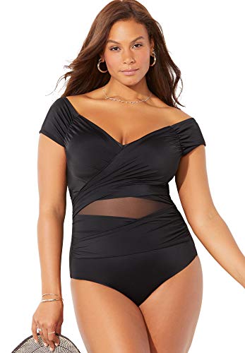 Swimsuits For All Women's Cap Sleeve Cut Out One Piece Swimsuit (Plus