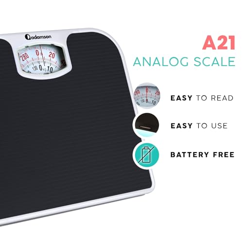 Adamson A21 Analog Scales for Body Weight - Up to 300 LB - New - Anti-Skid Rubber Surface + Large Numbers - Analog Bathroo...