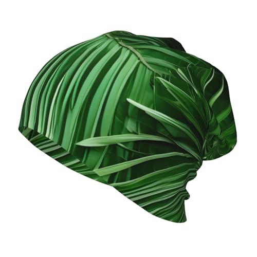 YANYU Cute Green Palm Leaves Print Soft Beanie Winter Hat Warm Thermal Cap Headwear for Snow Play Outdoor Activities