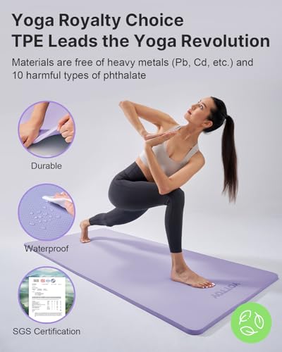 YOTTOY Yoga Mat，Extra Thick Yoga Mat (1/2inch),Professional TPE Exercise Mat,Non-Slip Workout Mat for Yoga, Pilates, Fitne...