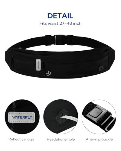 WATERFLY Running Belt Fanny Pack: Runner Marathon Jogging Waist Pack Sport Workout Exercise Fitness Phone Holder Belt for ...