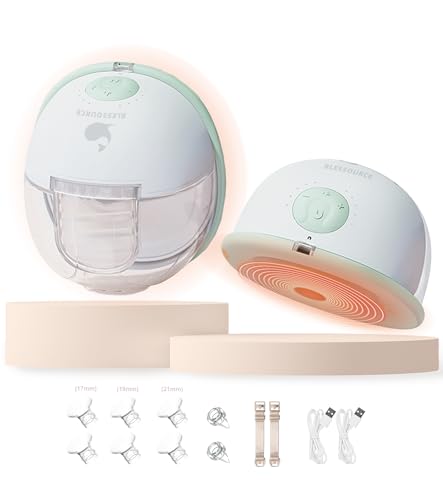BLESSOURCE Security Heated Wearable Breast Pump, Hands Free Pump Breast with Innovative HeatFlow Tech, 3 Modes & 9 Suction...