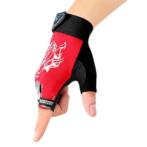 Kids Fingerless Cycling Gloves Mittens Breathable Non-Slip Shock-Absorbing Kids Riding Bike Gloves Girls Boys Fishing Bicy...