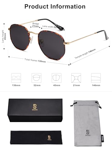 SOJOS Square Polarized Sunglasses for Women Men Small Hexagonal Polygon Shades SJ1072