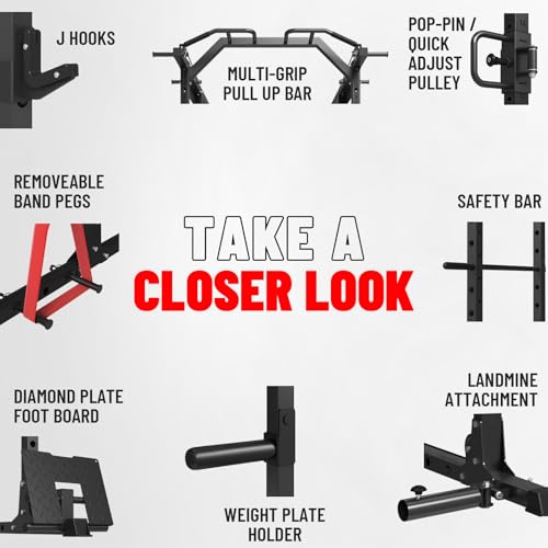 Mikolo Power Cage, Power Rack with Cable Crossover System, 1500LBS Squat Rack with LAT Pull Down System, Workout Cage with...