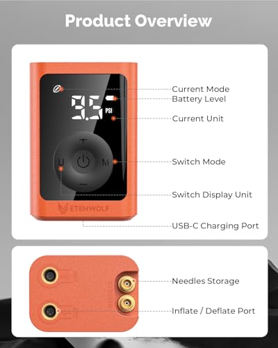 ETENWOLF P300 Plus Ball Pump, Electric Basketball Pump Inflation and Deflation, with 3200 mAh Rechargeable Battery, Air Pu...