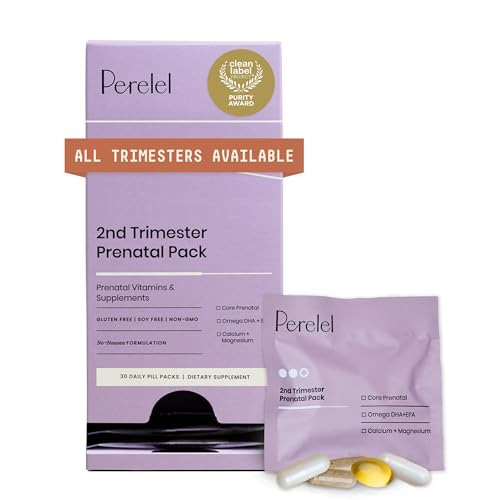 Perelel 2nd Trimester Prenatal Pack, Multivitamin with Magnesium, Omega 3, Iron & Calcium, Nutritional Support for Second ...