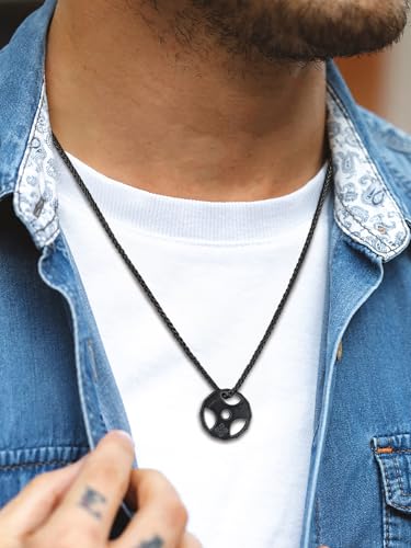 U7 Men Women Fitness Dumbbell Necklace Stainless Steel Weight Plate Barbell Chain Pendant Necklace,Chain 22"+2" Extender, ...
