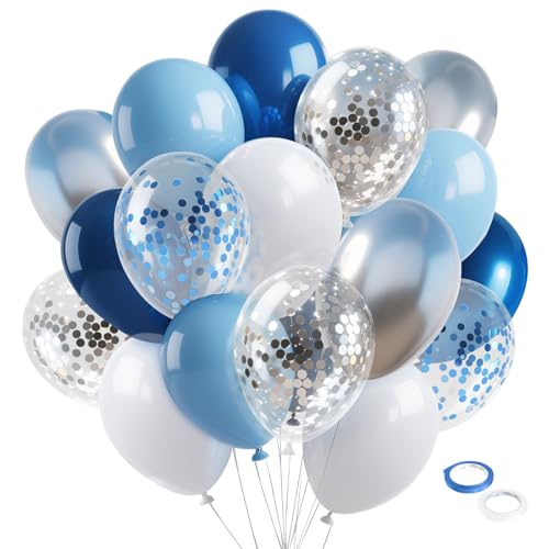 Blue and White Balloons 12 Inch Navy Blue Balloons Latex Confetti Balloon Party Decorations for Graduation Fathers Day Bir...