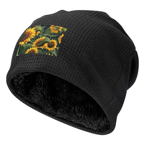 YANYU Plants Theme Sunflower Print Lightweight Waffle Pullover Hat Men Women Winter Headwear Outdoor Camping Travel