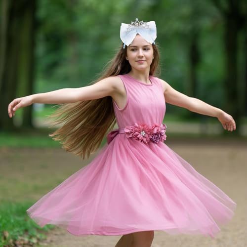 Ymapinc Toddler Princess Crowns, Tiara Crown Headband Birthday with Cute Tulle Bow Fairy Crown Women Hair Accessory