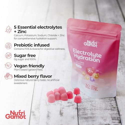 NutriGamot Electrolyte Hydration Gummies Sugar Free | Mixed Berry Flavor - 5 Essential Electrolytes for Runners, Post-Work...