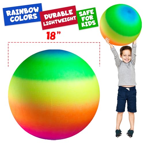 Bedwina 18 Inch Rainbow Playground Ball for Kids (Pack of 1 or 2) Jumbo Size Rainbow Inflatable Big Bouncy Kickball for Pa...