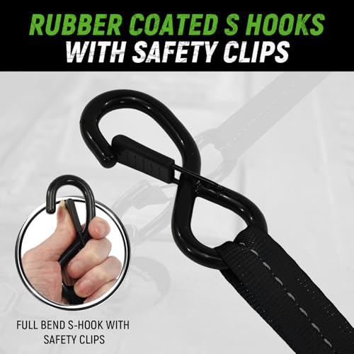 Retractable Ratchet Straps(4 Pack) - 1in x 10ft Self Retracting Ratchet Straps with Soft Loops, 1,500 lbs Break Strength R...