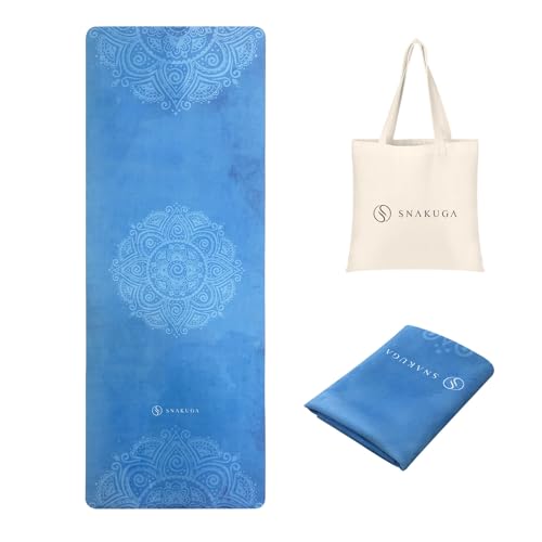 SNAKUGA Travel Yoga Mat, Non Slip Exercise Suede Mat with Carry Bag, All-Purpose Fitness Mat with High Density Anti-Tear S...