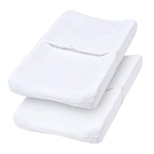 PHF Baby Changing Pad Covers for Boys Girls, 2 Pack Ultra Soft Breathable Microfiber Changing Pad Table Sheets for Most Baby Changing Pads, White & White