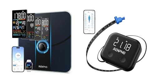 RENPHO Smart Scale for Body Weight, Body Fat Scale for BMI, Body Fat, Muscle Mass, RENPHO Smart Body Measuring Tape, Recha...