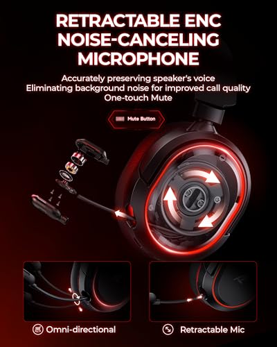 Wireless Gaming Headset, 7.1 Surround Sound, 2.4Ghz USB Gaming Headphones Bluetooth 5.4, 100-Hr Noise Canceling Mic RGB Li...