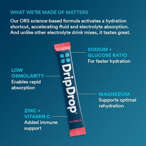 DripDrop Hydration Packets - Bold Variety Pack - Single Serve Electrolytes Powder Drink Mix - Watermelon, Berry, Lemon, Or...