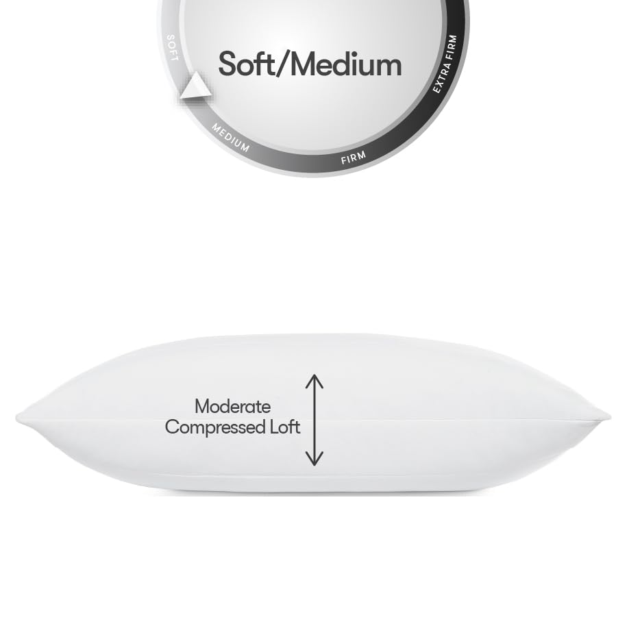 Serta Down Illusion Soft Hypoallergenic Soft/Medium Bed Pillows for Side, Stomach or Back Sleepers (2 Pack), Queen, White