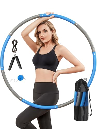 Phobby Weighted Exercise Hoop for Adults, 2.2lb Detachable Fitness Hoop, Adjustable Hoop with Jump Rope, Tape Measure and ...