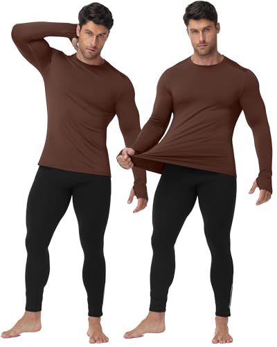 Moozava Mens Thermal Long Sleeve Shirt Fleece Lined Compression Base Layer Top Cold Weather Gear Hunting Athletic Undershirt