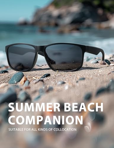 Reglaaly Polarized Sunglasses for Men Womens, Mens Sunglasses UV Protection, Black Square Sun Glasses Driving Fishing Golf