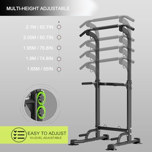 Trlakepreble Power Tower Pull Up Bar,Pull-Up Rack Dip Station,Height Adjustable Multi-functional Home Strength Training Gy...