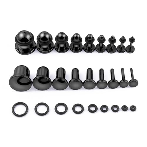 Longbeauty 18PCS 14G-00G Ear Stretching Kit Single Flat Top Gauges Plugs Surgical Steel Ear Expander Body Piercing Jewelry