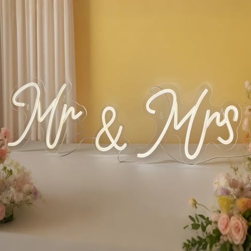 Mr and Mrs Neon Sign for Wedding Neon Light LED Backdrop Wall Decor USB Wedding Reception Decoration Gifts for Anniversary...