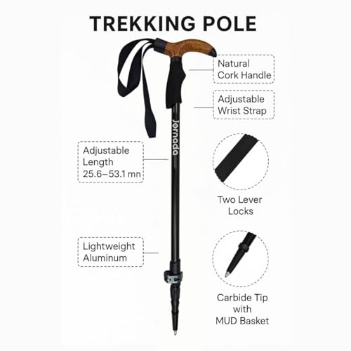 Ultralight Trekking Pole – Quick-Lock Anti-Shock Hiking Stick, Adjustable for Hiking & Backpacking – Cork Grip & Tungsten ...
