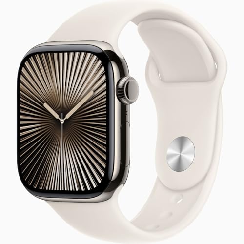 Apple Watch Series 10 [GPS + Cellular, 42mm] - Natural Titanium Case with Starlight Sport Band, M/L (Renewed)