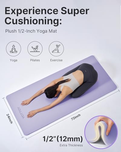 YOTTOY Yoga Mat，Extra Thick Yoga Mat (1/2inch),Professional TPE Exercise Mat,Non-Slip Workout Mat for Yoga, Pilates, Fitne...