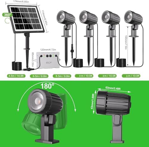 CLY 4-in-1 Solar Spot Lights Outdoor with 14M Cable Solar Powered Landscape Lighting Low Voltage IP66 Waterproof Auto On/Off for Outside Garden Yard Landscape Pathway 2700K Warm White