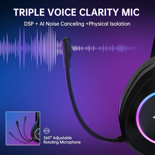 AOC Wireless Gaming Headset Compatible with PS5/4, Nintendo Switch, PC, Bluetooth 5.4 & 2.4GHz Gaming Headphones with Nois...