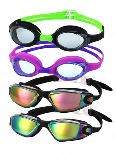 Romoc 4 Pack Kids Swim Goggles Ages 6-14 UV Protection Anti Fog No Leaking Pool Swimming Goggles for Boys Girls Youth