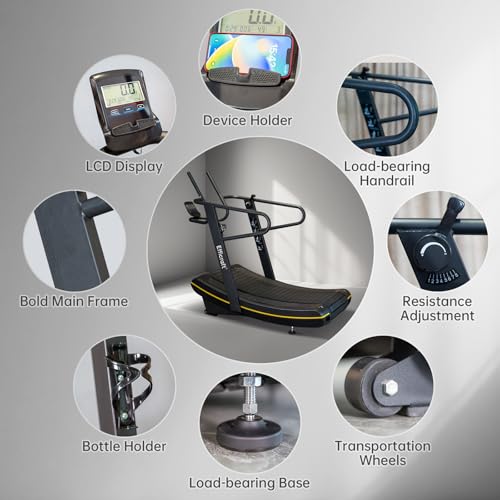 Curved Manual Treadmill - 8-Level Resistance Adjustment & LCD Display, Non-Electric Fitness Equipment for Home/Gym, Cardio...