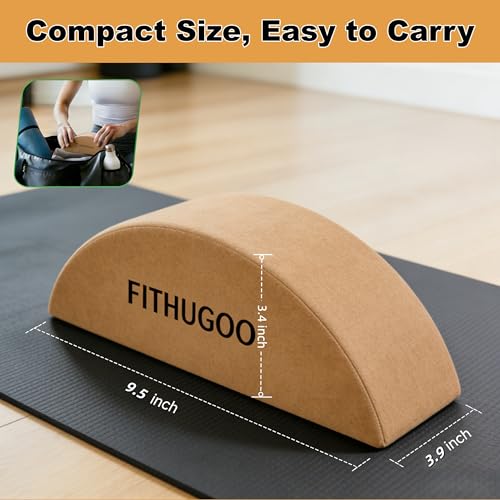 FITHUGOO 2 Pack Cork Yoga Block & Calf Stretching- Half Moon Recovery Block Improve Balance, Stability & Foot Mobility/Cal...