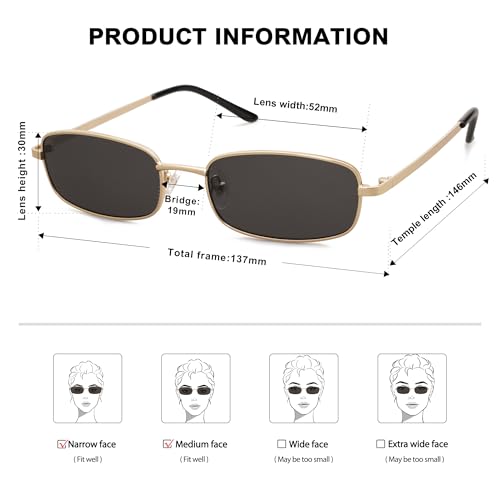 SOJOS Small Trendy Rectangle Sunglasses Womens Mens, Retro 80s 90s Y2k Chic Narrow Thin Skinny Sunnies SJ1187