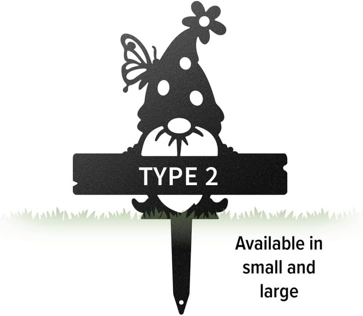 RealSteel Customizable Gnome Seed & Plant Markers – Durable Metal Garden Stakes for Herbs, Fruits & Vegetables – Weatherproof Tags for Farmhouse & Greenhouse Décor (Type 2, Small)