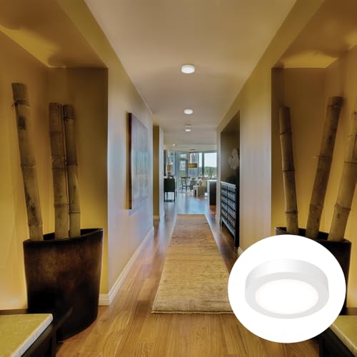 Juno Slim Basics 6 Inch Led Ceiling Light  Low Profile Surface Mount Downlight For Shower Or Closet Lighting  3000K/4000K/5000K Selectable White Light  Edged Trim  Wet Rated  Matte White