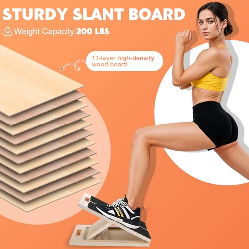 Slant Board for Calf Stretching, Adjustable Wooden Calf Stretcher Incline Board, Calf Stretch Board for Squats Leg Knees H...