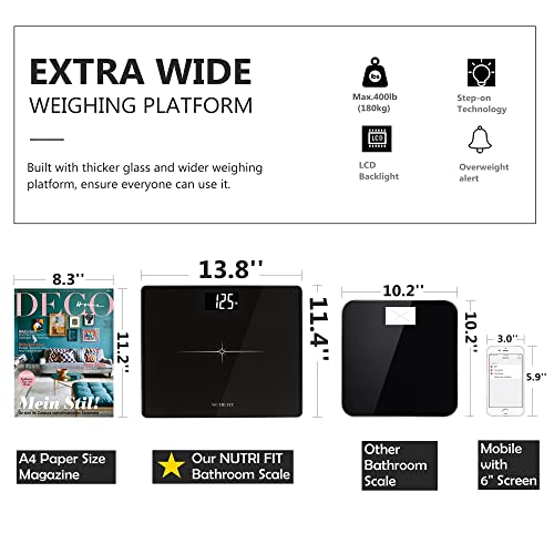 NUTRI FIT Extra-Wide/Ultra-Thick Digital Body Weight Bathroom Scale with 3 Inch Large Easy Read Backlit LCD Display Max Ca...