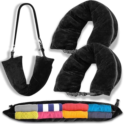 Stuffable Neck Pillow For Travel, Customizable Comfort and Ergonomic Support for Neck and Head, Ideal for Airplane, Car, Train, and Office, Soft, Breathable Cover, Lightweight and Portable