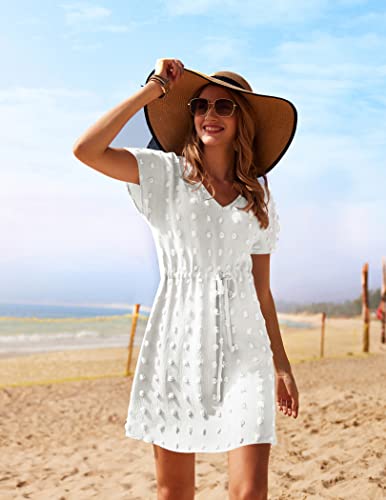 Ekouaer Womens Swimsuit Cover Up Swiss Dots Chiffon Bikini Beachwear Flowy Pom Pom Coverups