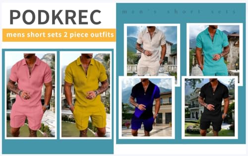 PODKREC Mens Short Sets 2 Piece Outfits Polo Shirt Fashion Summer Tracksuits Beach Outfit Short Sleeve and Shorts Set for Men