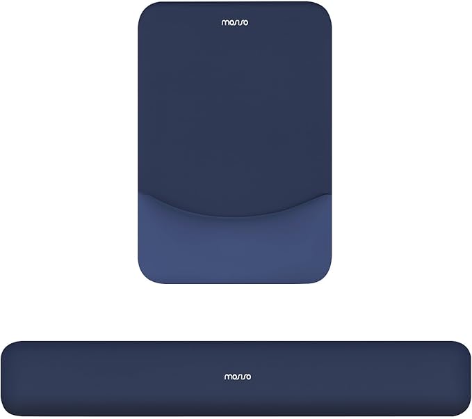 MOSISO Wrist Rest Support for Mouse Pad&Keyboard Set, Rectangular Ergonomic Mousepad Non-Slip Base Home/Office Pain Relief&Easy Typing Pad with Neoprene Cloth&Raised Silicone Lining, Navy Blue